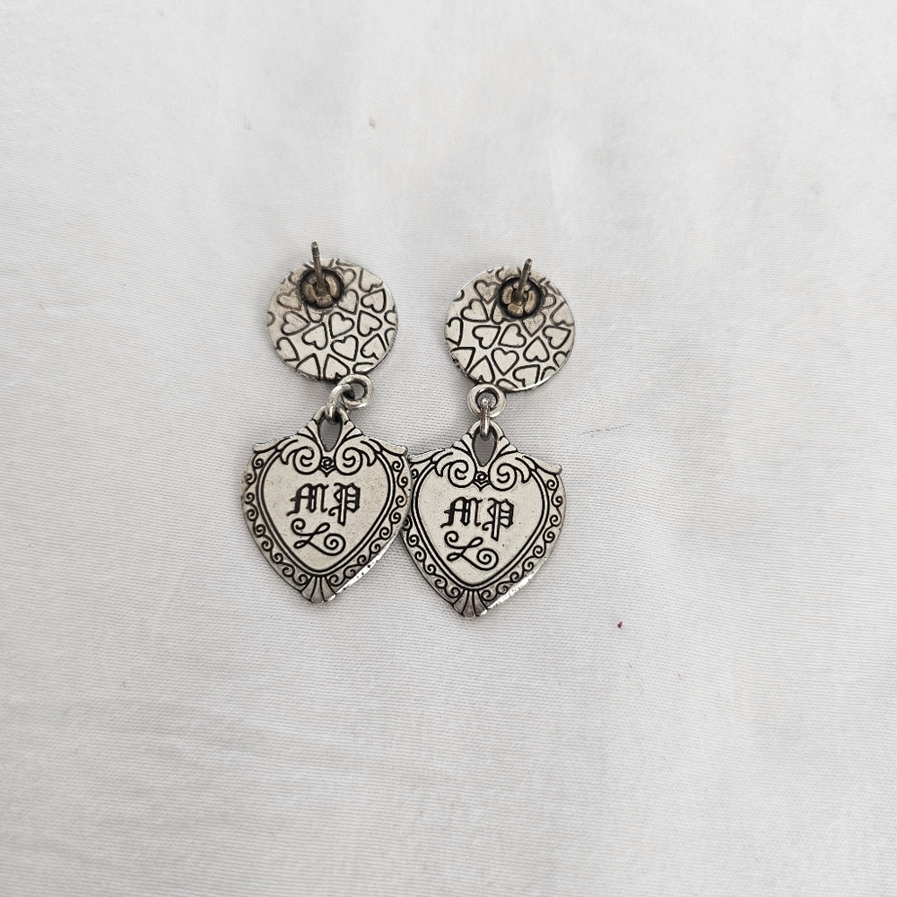 Brighton Puffed Heart Post Earrings Silver-Tone Dangle - Picture 2 of 4